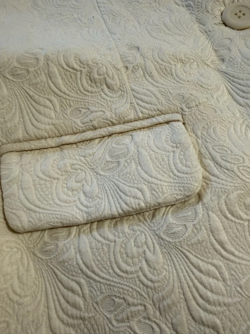 Womens Cream Textured Button-Front Coat - Picture 5 of 11